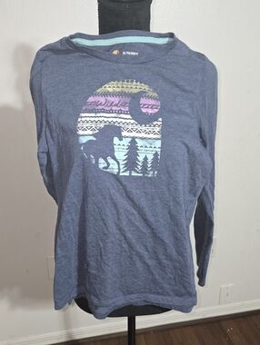 Carhartt Kids Navy Long Sleeve Tee with Multicolor Nature Graphic
